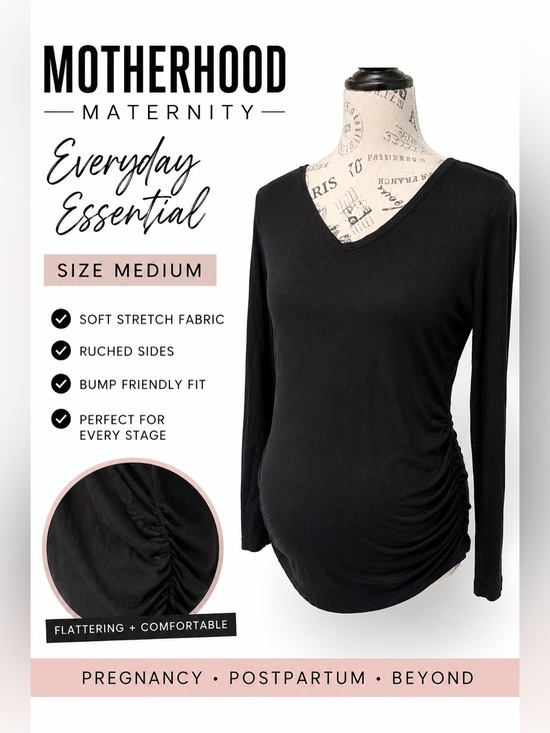 Motherhood Maternity Tops - Motherhood Maternity Long Sleeve Ruched Side Top Black Size Medium